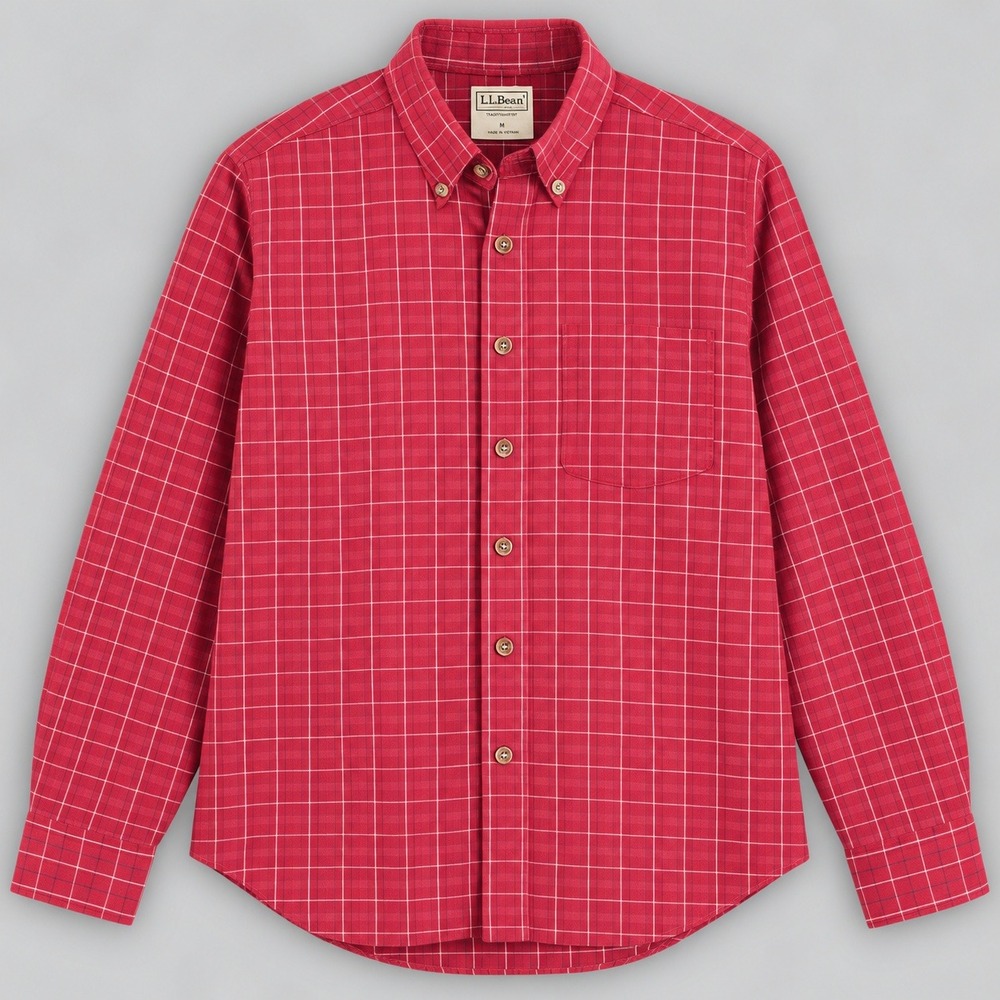 LL Bean Mens XL Red Plaid Wrinkle Free Traditional Fit Button Down Shirt 269337